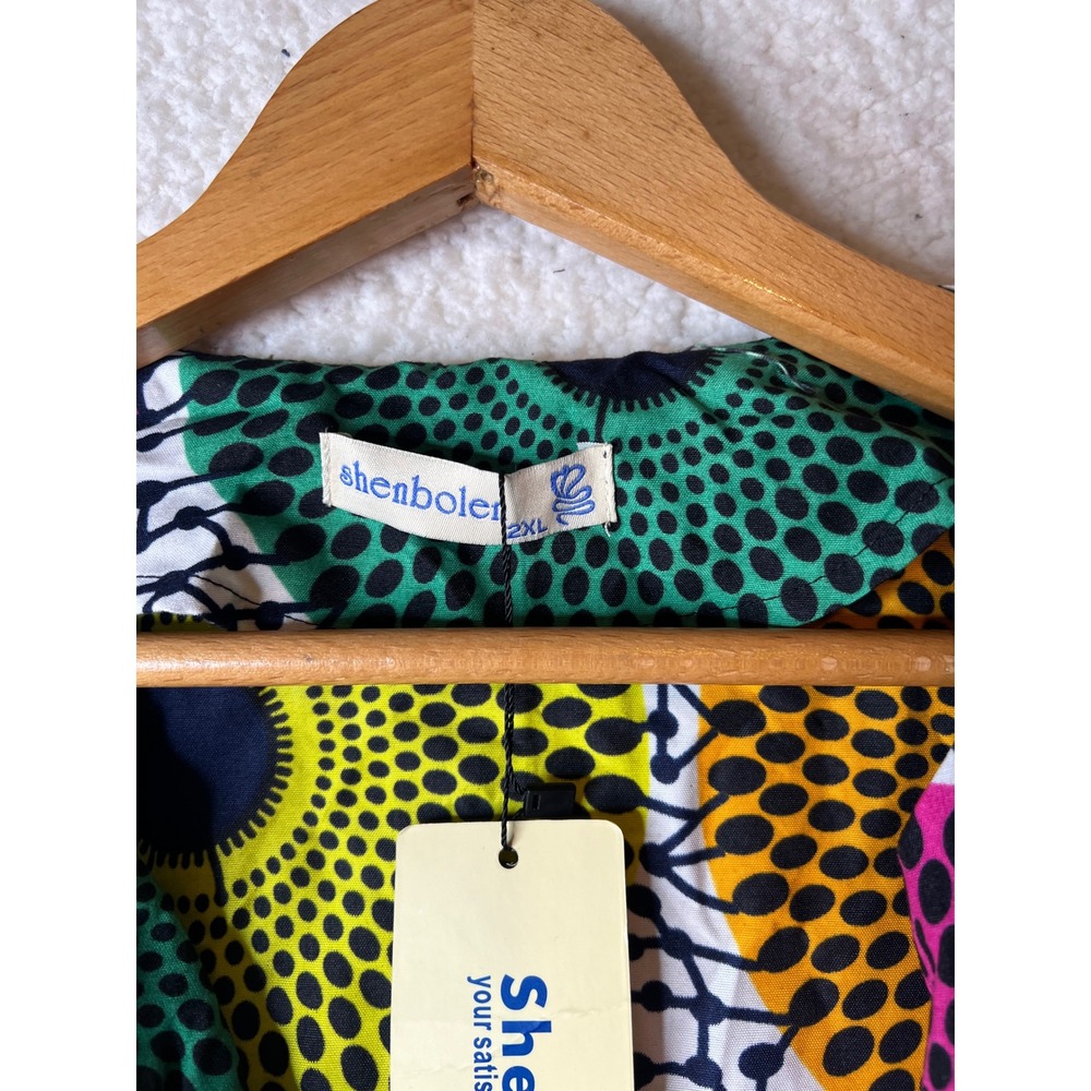 Shenbolen African Print Kimono Cardigan Multi Color Ankara Ruffle Sleeve 2XL NEW - Picture 2 of 9